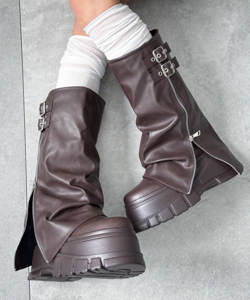 WEGO（ウィゴー）の「WEGO/【25年秋冬新作】厚底カバーロングブーツ（ブーツ・レディース・ブラック/ブラウン・LARGE/MEDIUM/SMALL）」の18枚目の写真