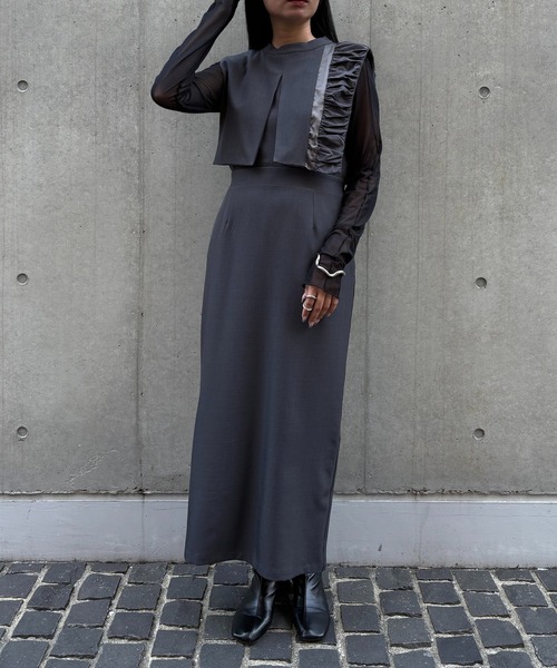 【&g'aime】MIXケープIラインドレス　Mixed Cape I-Line Dress