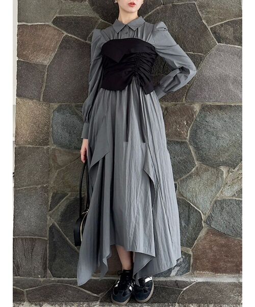 ギャザーシャツボリュームワンピース（ワンピース）｜dazzlin