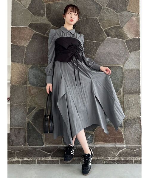 セール】ギャザーシャツボリュームワンピース（ワンピース）｜dazzlin