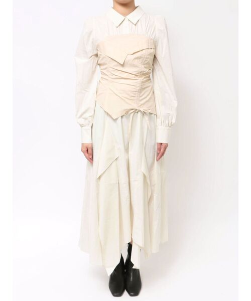 dazzlin（ダズリン）の「ギャザーシャツボリュームワンピース（ワンピース・レディース・グレー/アイボリー・SMALL/MEDIUM）」の6枚目の写真