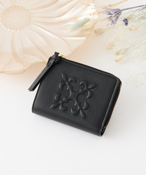 【未使用】russetラシット ナイロン×レザー ジャガードモノグラムニつ折財布 未使用】russetラシット ナイロン×レザー ジャガードモノグラム