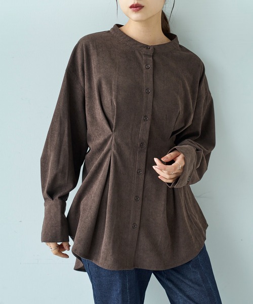mil(ミル)の「コーデュロイ チュニックシャツ【588095】(シャツ/ブラウス・レディース・アイボリー/ブラウン/チャコールグレー・XS/S)」の1枚目の写真