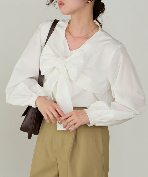 Cherir Mignon(シェリルミニョン)の「【Cherir Mignon】フロントリボンブラウス(シャツ/ブラウス・レディース・サックスブルー/ネイビー/ホワイト・FREE)」の8枚目の写真