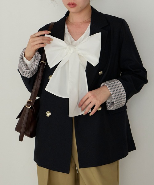 Cherir Mignon(シェリルミニョン)の「【Cherir Mignon】フロントリボンブラウス(シャツ/ブラウス・レディース・サックスブルー/ネイビー/ホワイト・FREE)」の13枚目の写真