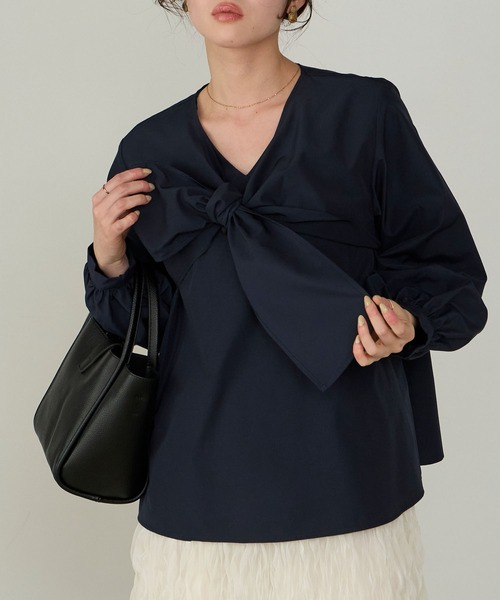 Cherir Mignon(シェリルミニョン)の「【Cherir Mignon】フロントリボンブラウス(シャツ/ブラウス・レディース・サックスブルー/ネイビー/ホワイト・FREE)」の15枚目の写真