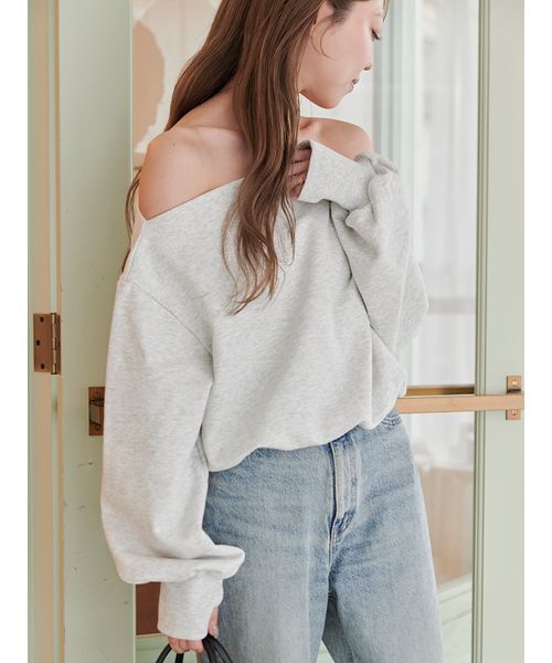 Stylevoice for xxx(スタイルヴォイスフォー)の「<kannaさんコラボ>スウェットドロップショルダーオフショルプルオーバー(スウェット・レディース・ライトグレー/クリーム/モカ・F)」の6枚目の写真