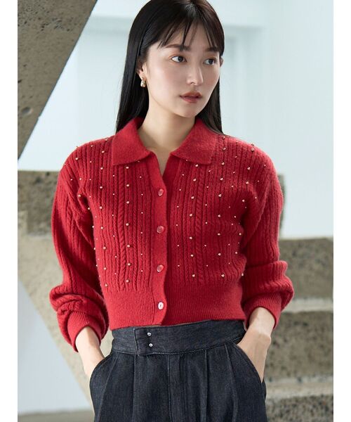 LAGUNAMOON（ラグナムーン）の「ビジューカーデニットプルオーバー（ニット/セーター・レディース・レッド/チャコールグレー/アイボリー・FREE）」の3枚目の写真