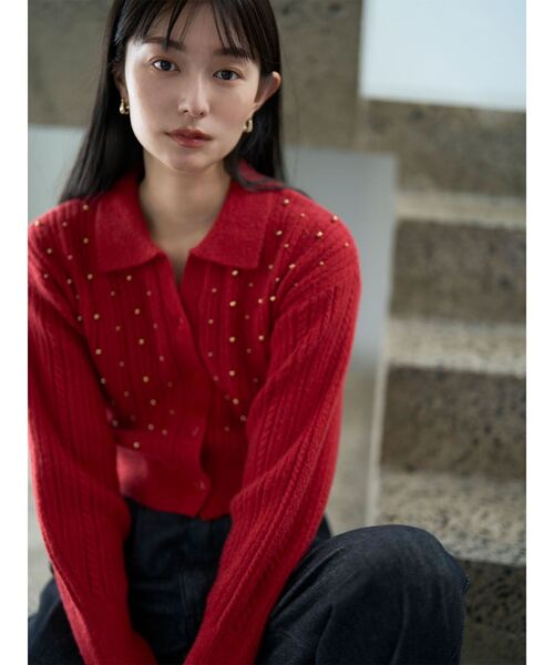 LAGUNAMOON（ラグナムーン）の「ビジューカーデニットプルオーバー（ニット/セーター・レディース・レッド/チャコールグレー/アイボリー・FREE）」の7枚目の写真