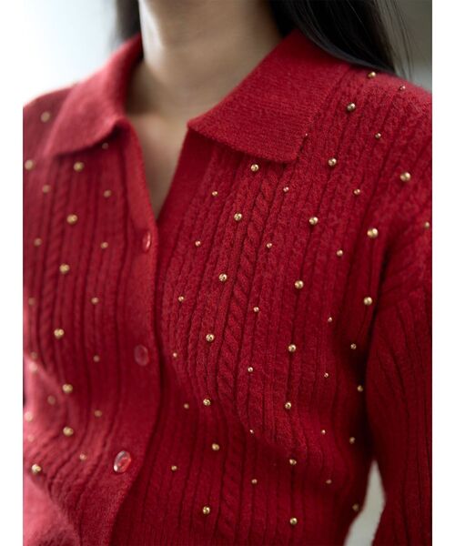 LAGUNAMOON（ラグナムーン）の「ビジューカーデニットプルオーバー（ニット/セーター・レディース・レッド/チャコールグレー/アイボリー・FREE）」の8枚目の写真