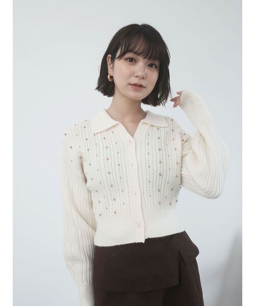 LAGUNAMOON（ラグナムーン）の「ビジューカーデニットプルオーバー（ニット/セーター・レディース・レッド/チャコールグレー/アイボリー・FREE）」の12枚目の写真