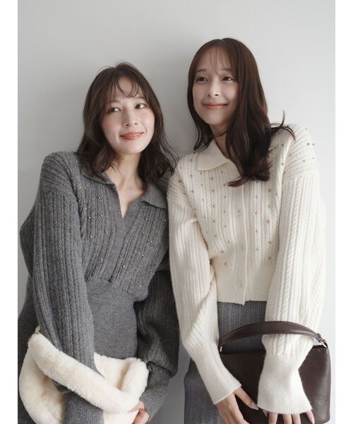 LAGUNAMOON（ラグナムーン）の「ビジューカーデニットプルオーバー（ニット/セーター・レディース・レッド/チャコールグレー/アイボリー・FREE）」の14枚目の写真