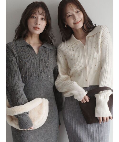 LAGUNAMOON（ラグナムーン）の「ビジューカーデニットプルオーバー（ニット/セーター・レディース・レッド/チャコールグレー/アイボリー・FREE）」の15枚目の写真