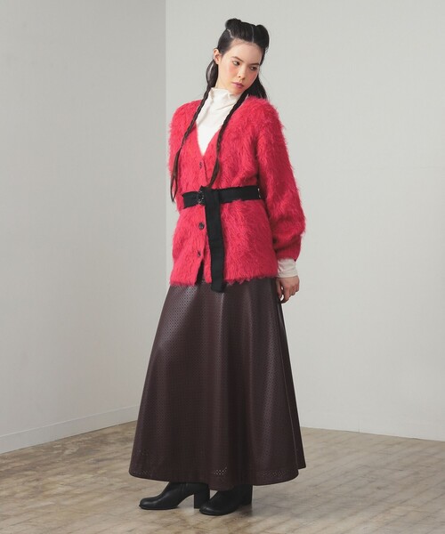 Ray BEAMS（レイビームス）の「フェイクレザー パンチング スカート（スカート・レディース・ブラック/ダークブラウン・0/1）」の9枚目の写真