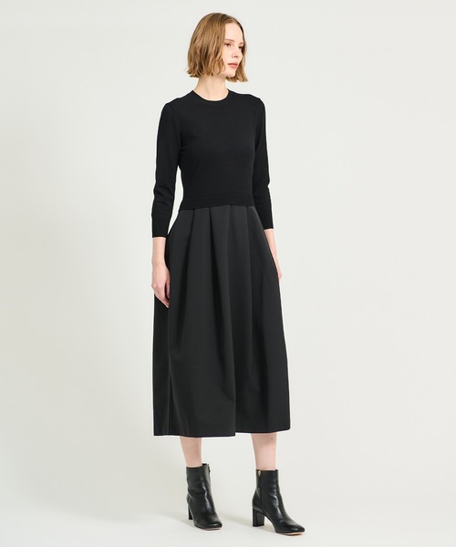 ESTNATION(エストネーション)の「ESTNATION / タックスカート コンビ ニットワンピース(ワンピース・レディース・オフホワイト/チャコールグレー/ブラック・FREE)」の18枚目の写真