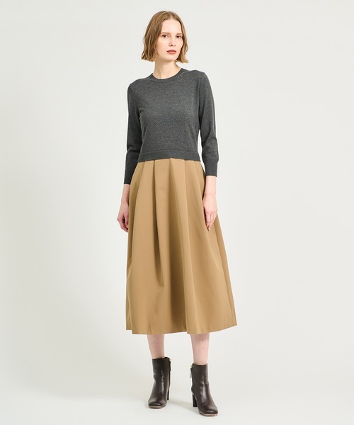 ESTNATION(エストネーション)の「ESTNATION / タックスカート コンビ ニットワンピース(ワンピース・レディース・オフホワイト/チャコールグレー/ブラック・FREE)」の21枚目の写真