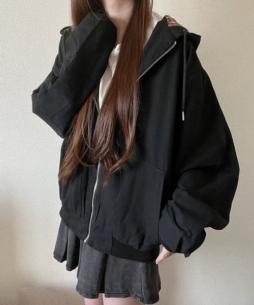 Nana(ナナ)（ナナ）の「チェック裏地付きパーカー（パーカー・レディース・ブラック・FREE）」の2枚目の写真