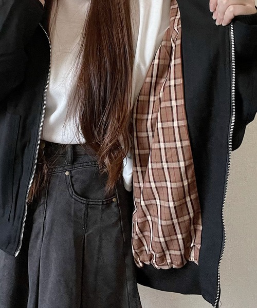 Nana(ナナ)（ナナ）の「チェック裏地付きパーカー（パーカー・レディース・ブラック・FREE）」の3枚目の写真