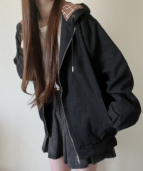 Nana(ナナ)（ナナ）の「チェック裏地付きパーカー（パーカー・レディース・ブラック・FREE）」の6枚目の写真