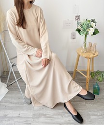 すとんと落ちて体型カバーするシルエットが魅力! ワッフル風ロングワンピース