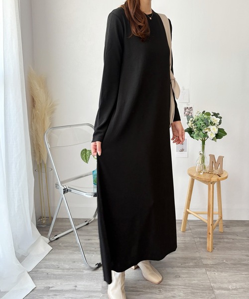 Amulet(アミュレット)の「すとんと落ちて体型カバーするシルエットが魅力! ワッフル風ロングワンピース(ワンピース・レディース・グレー/ブラウン/ブラック/アイボリー・L/M)」の12枚目の写真