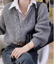 ampm | シャツレイヤード風 ケーブルニットプルオーバー(ニット/セーター)