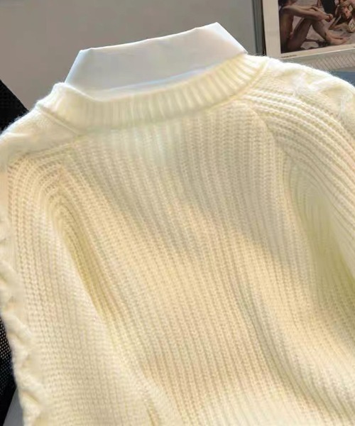 ampm（エーエムピーエム）の「シャツレイヤード風 ケーブルニットプルオーバー（ニット/セーター・レディース・ホワイト/ブラック/グレー・M/L）」の9枚目の写真