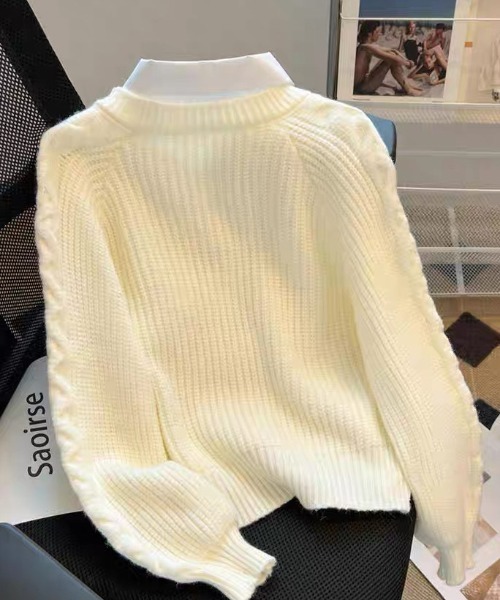 ampm（エーエムピーエム）の「シャツレイヤード風 ケーブルニットプルオーバー（ニット/セーター・レディース・ホワイト/ブラック/グレー・M/L）」の10枚目の写真