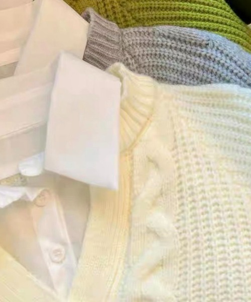 ampm（エーエムピーエム）の「シャツレイヤード風 ケーブルニットプルオーバー（ニット/セーター・レディース・ホワイト/ブラック/グレー・M/L）」の13枚目の写真