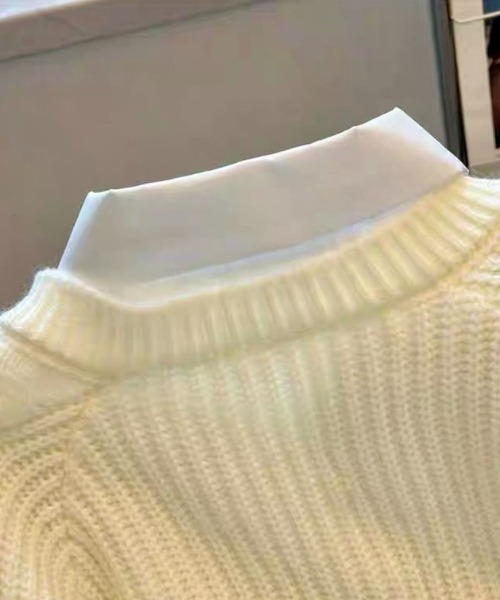 ampm（エーエムピーエム）の「シャツレイヤード風 ケーブルニットプルオーバー（ニット/セーター・レディース・ホワイト/ブラック/グレー・M/L）」の15枚目の写真