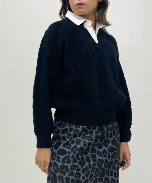 ampm（エーエムピーエム）の「シャツレイヤード風 ケーブルニットプルオーバー（ニット/セーター・レディース・ホワイト/ブラック/グレー・M/L）」の18枚目の写真