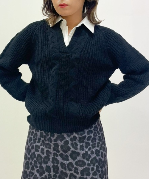 ampm（エーエムピーエム）の「シャツレイヤード風 ケーブルニットプルオーバー（ニット/セーター・レディース・ホワイト/ブラック/グレー・M/L）」の19枚目の写真