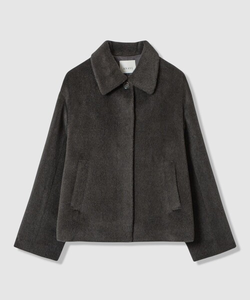 ANAYI アルパカシャギーコート アナイ チャコールグレー 日本製 アルパカシャギーショートコート（テーラードジャケット）｜ANAYI