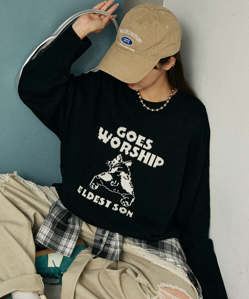 PUBLUX(パブリュクス)の「PUBLUX/パブリュクス フレンチブルドッグ ドッグ デザイン ニット 限定展開(ニット/セーター・レディース・グレー/ブラック/ネイビー・SMALL/MEDIUM/LARGE)」の2枚目の写真