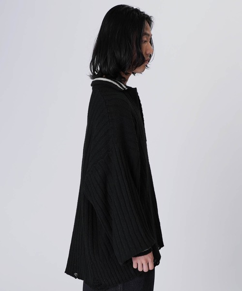 Aphlotus（アプロタス）の「オーバーサイズポロニット（ポロシャツ・メンズ・グレー/ブラック・MEDIUM/SMALL/LARGE）」の3枚目の写真