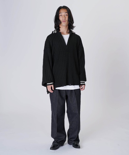 Aphlotus（アプロタス）の「オーバーサイズポロニット（ポロシャツ・メンズ・グレー/ブラック・MEDIUM/SMALL/LARGE）」の5枚目の写真