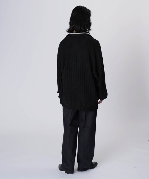 Aphlotus（アプロタス）の「オーバーサイズポロニット（ポロシャツ・メンズ・グレー/ブラック・MEDIUM/SMALL/LARGE）」の6枚目の写真