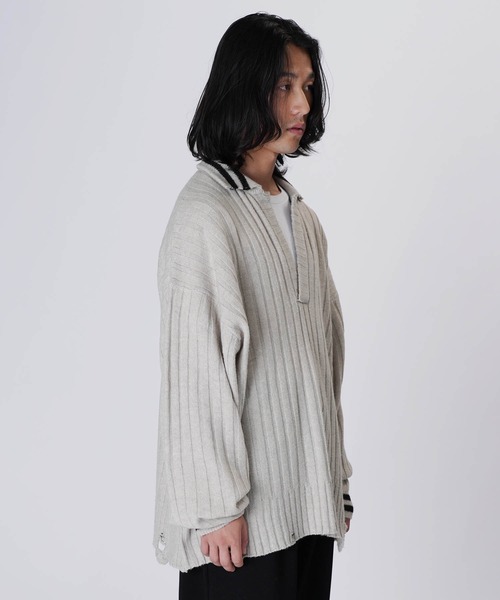 Aphlotus（アプロタス）の「オーバーサイズポロニット（ポロシャツ・メンズ・グレー/ブラック・MEDIUM/SMALL/LARGE）」の7枚目の写真