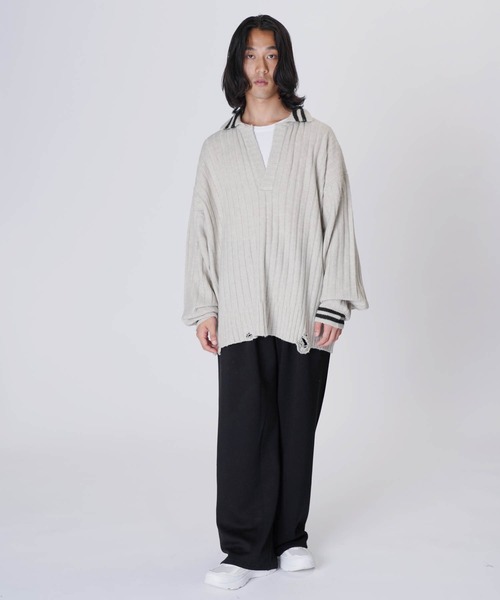 Aphlotus（アプロタス）の「オーバーサイズポロニット（ポロシャツ・メンズ・グレー/ブラック・MEDIUM/SMALL/LARGE）」の4枚目の写真