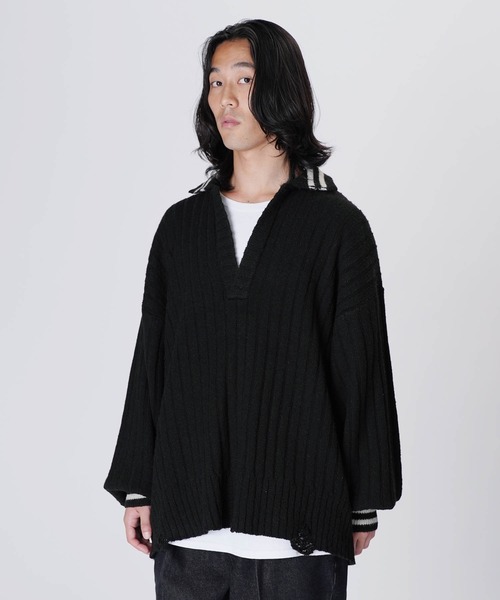 Aphlotus（アプロタス）の「オーバーサイズポロニット（ポロシャツ・メンズ・グレー/ブラック・MEDIUM/SMALL/LARGE）」の18枚目の写真