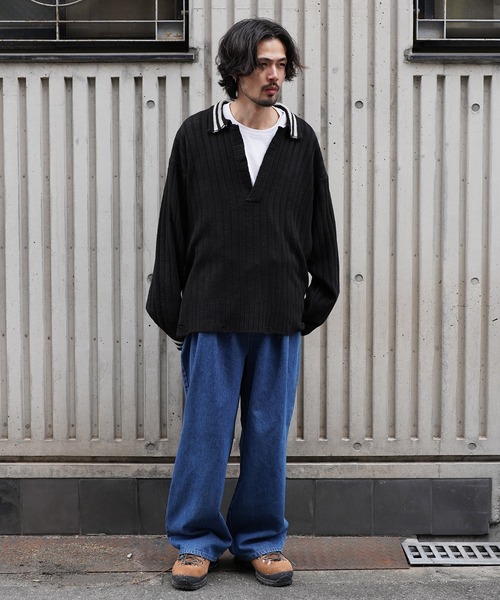 Aphlotus（アプロタス）の「オーバーサイズポロニット（ポロシャツ・メンズ・グレー/ブラック・MEDIUM/SMALL/LARGE）」の12枚目の写真