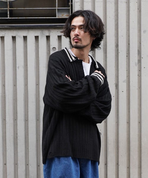 Aphlotus（アプロタス）の「オーバーサイズポロニット（ポロシャツ・メンズ・グレー/ブラック・MEDIUM/SMALL/LARGE）」の13枚目の写真