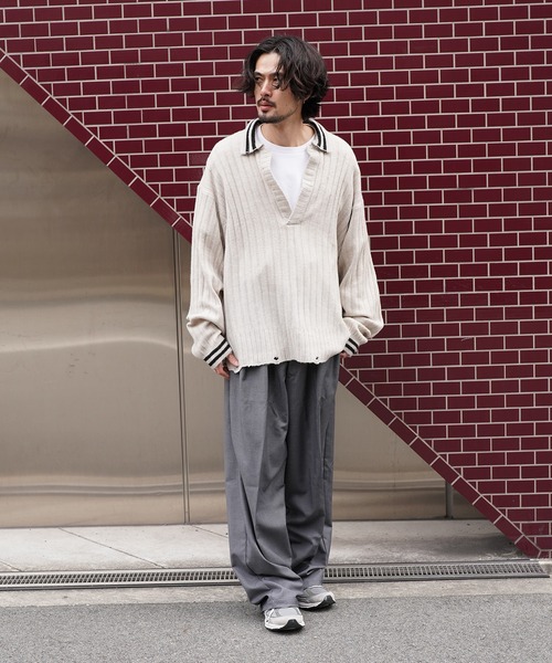 Aphlotus（アプロタス）の「オーバーサイズポロニット（ポロシャツ・メンズ・グレー/ブラック・MEDIUM/SMALL/LARGE）」の15枚目の写真