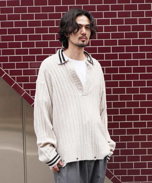 Aphlotus（アプロタス）の「オーバーサイズポロニット（ポロシャツ・メンズ・グレー/ブラック・MEDIUM/SMALL/LARGE）」の16枚目の写真