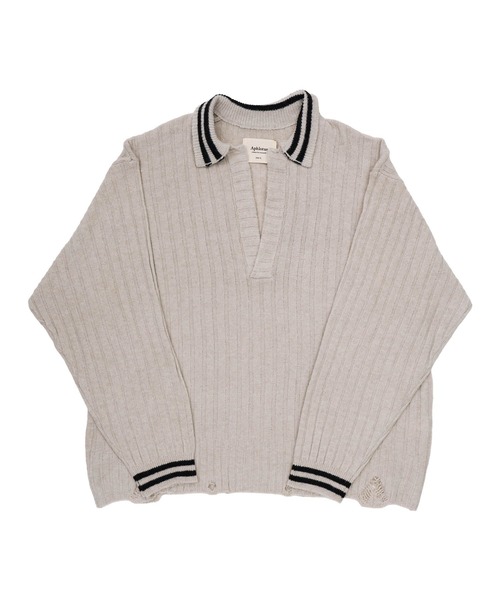 Aphlotus（アプロタス）の「オーバーサイズポロニット（ポロシャツ・メンズ・グレー/ブラック・MEDIUM/SMALL/LARGE）」の10枚目の写真