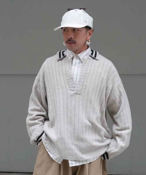 Aphlotus（アプロタス）の「オーバーサイズポロニット（ポロシャツ・メンズ・グレー/ブラック・MEDIUM/SMALL/LARGE）」の22枚目の写真