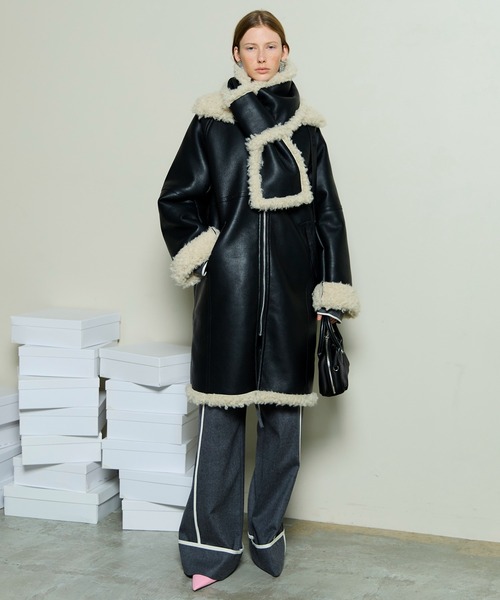MAISON SPECIAL(メゾンスペシャル)の「Reversible Faux Mouton Coat / リバーシブルフェイクムートンコート(ムートンコート・レディース・カーキ/ブラック・FREE)」の4枚目の写真