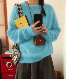クルーネックシャギーニットプルオーバー