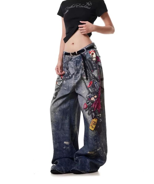 WESTSEA（ウエストシー）の「チェーンプリント デニムライク ワイドパンツ（その他パンツ・レディース・ブルー・M/L）」の5枚目の写真