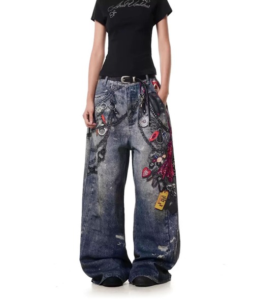 WESTSEA（ウエストシー）の「チェーンプリント デニムライク ワイドパンツ（その他パンツ・レディース・ブルー・M/L）」の6枚目の写真